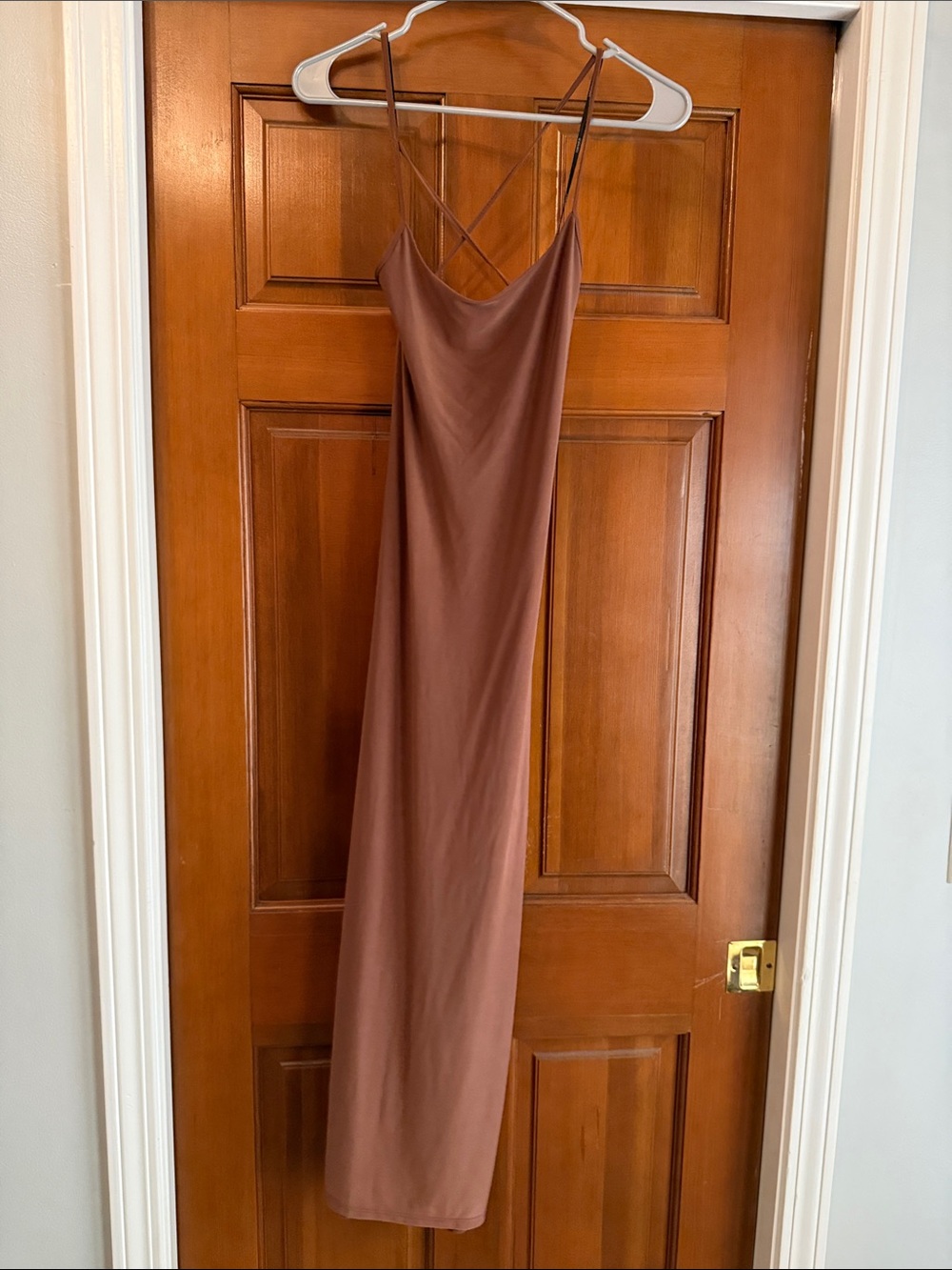 Sleek Slip Midi Dress in Warm Brown/ Mauve